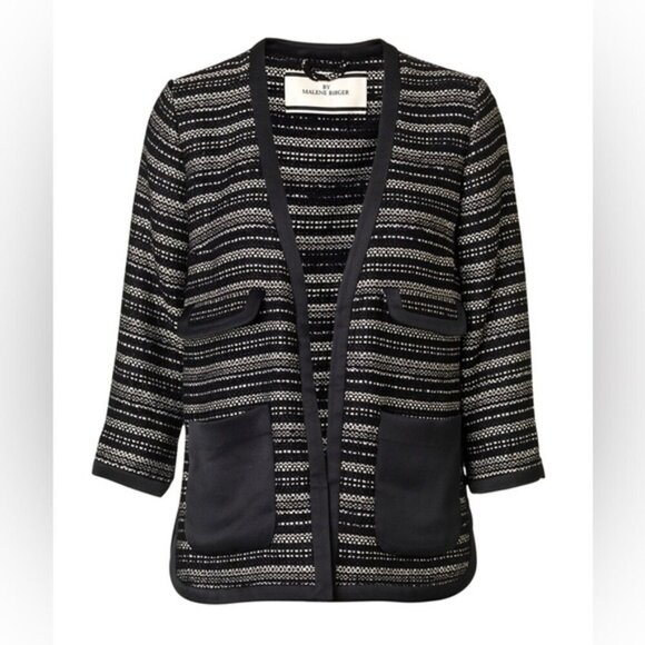 Malene Birger Erista Tweed channel pocket black white loose fit Jacket blazer L - Picture 2 of 7